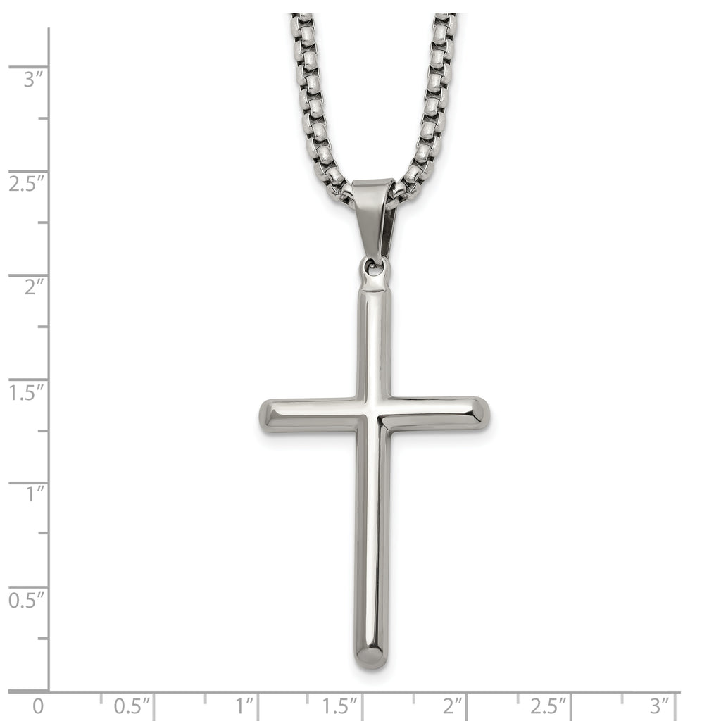 Men's Polished Cross Stainless Steel Box Chain Necklace 2.9mm 24in