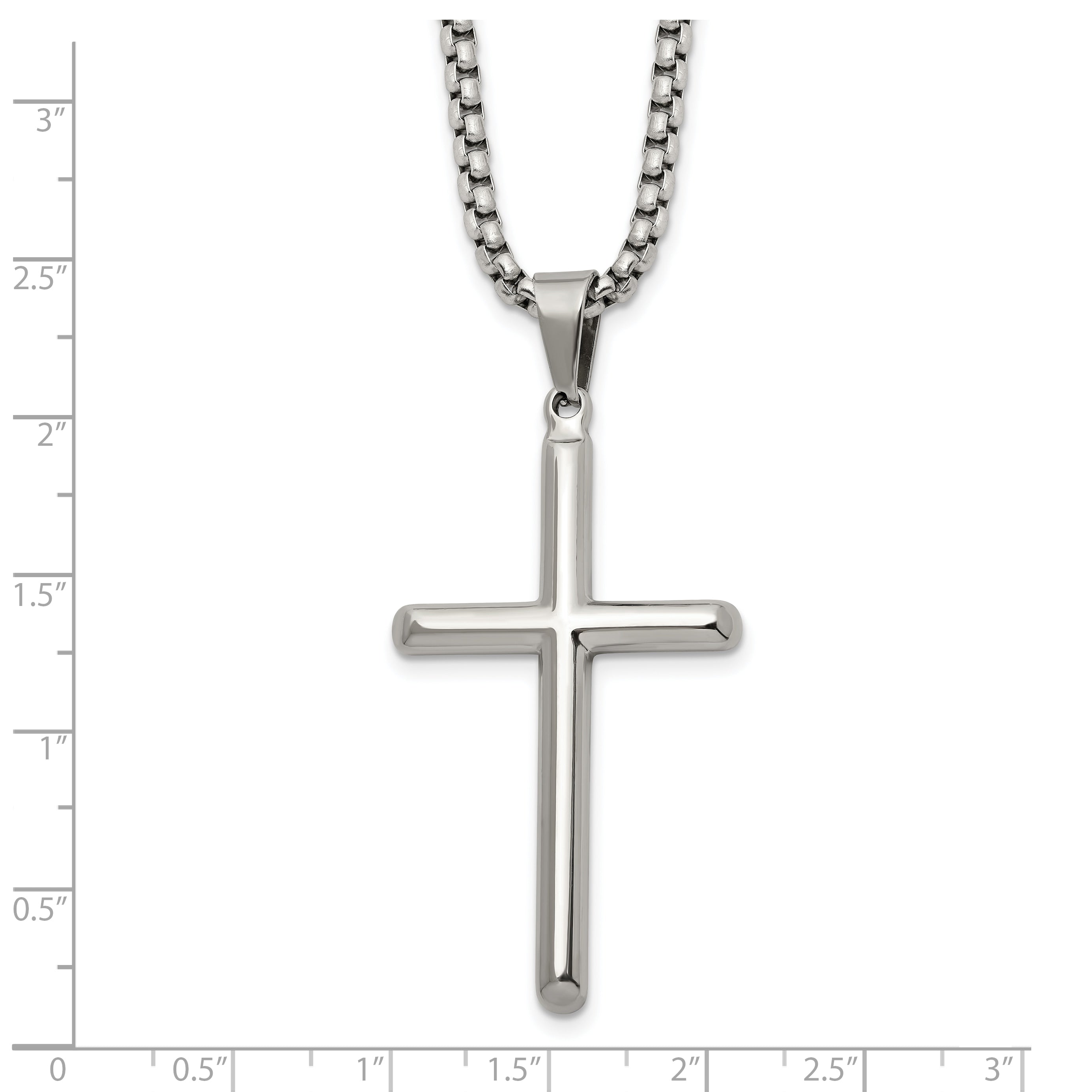 Men's Polished Cross Stainless Steel Box Chain Necklace 2.9mm 24in