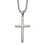 Men's Polished Cross Stainless Steel Box Chain Necklace 2.9mm 24in