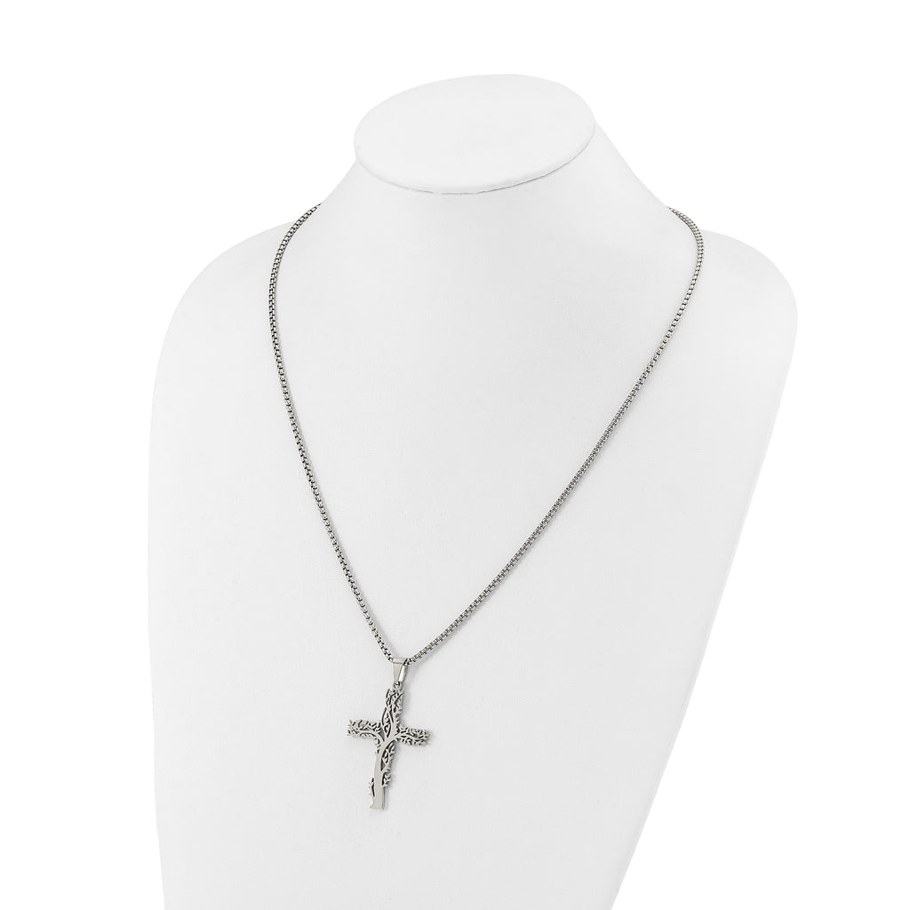 Polished Cross Stainless Steel Box Chain Necklace 2.9mm