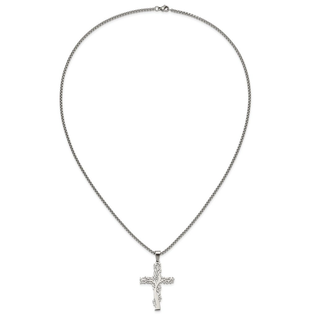 Polished Cross Stainless Steel Box Chain Necklace 2.9mm