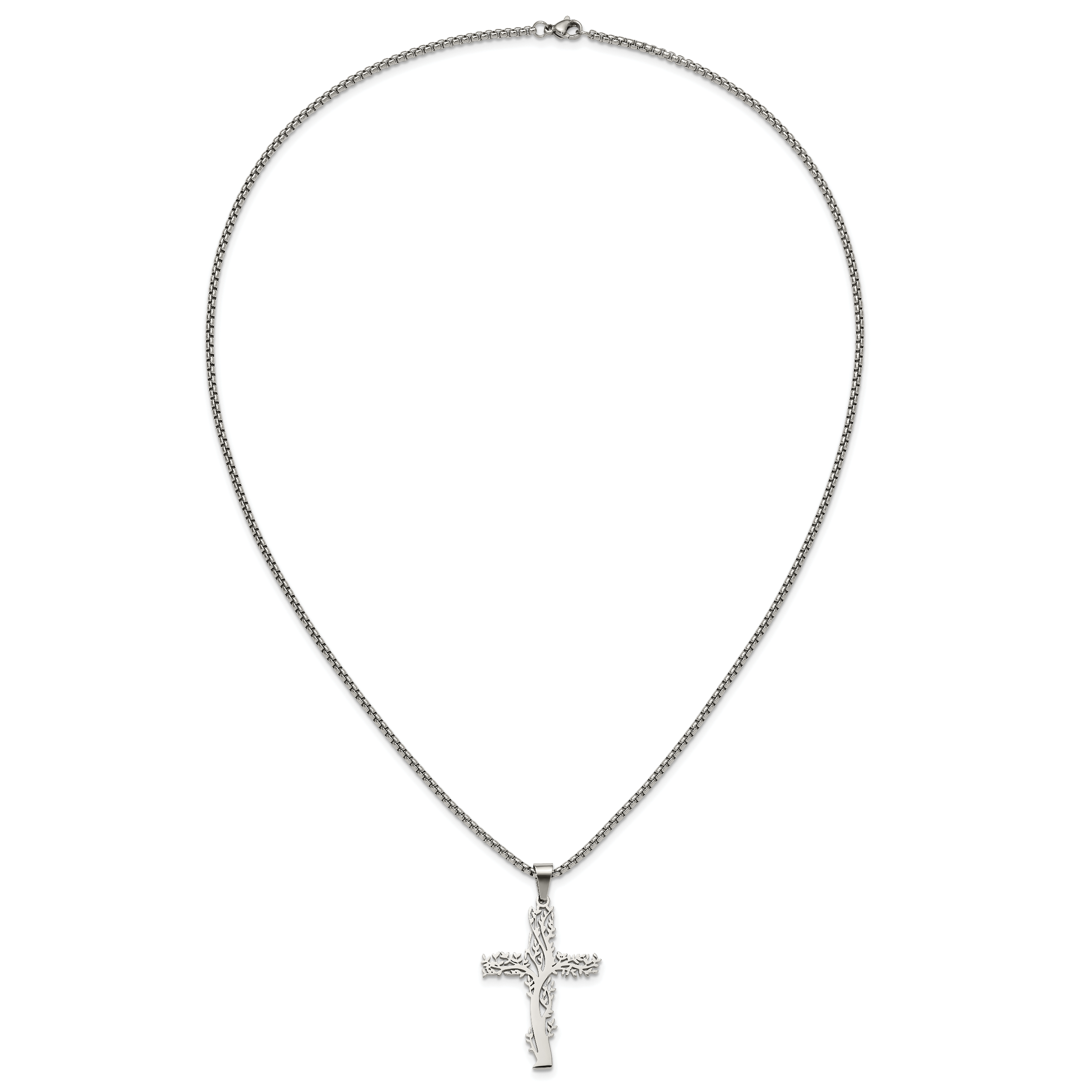 Polished Cross Stainless Steel Box Chain Necklace 2.9mm