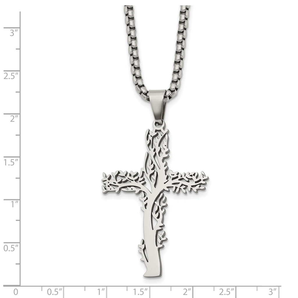 Polished Cross Stainless Steel Box Chain Necklace 2.9mm