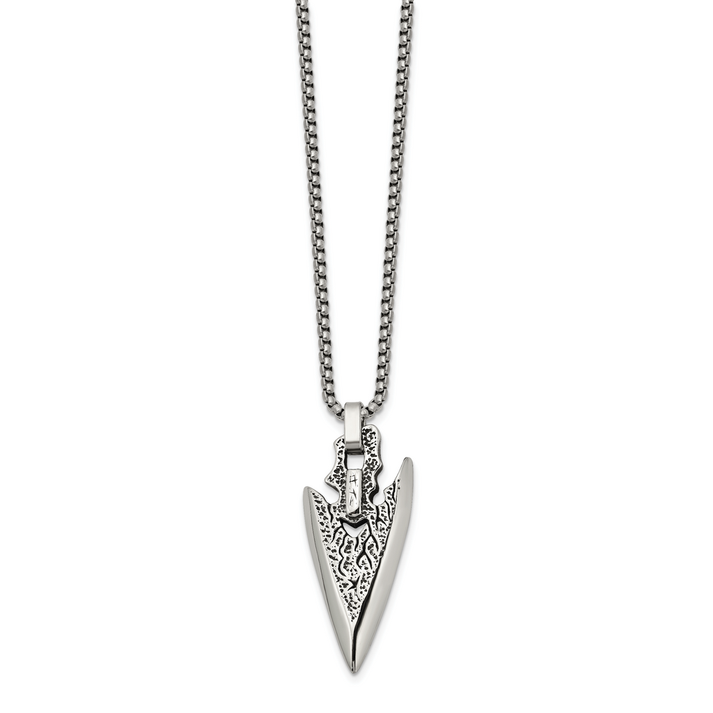 Men's Antiqued Arrow Stainless Steel Box Chain Pendant Necklace 2.5mm