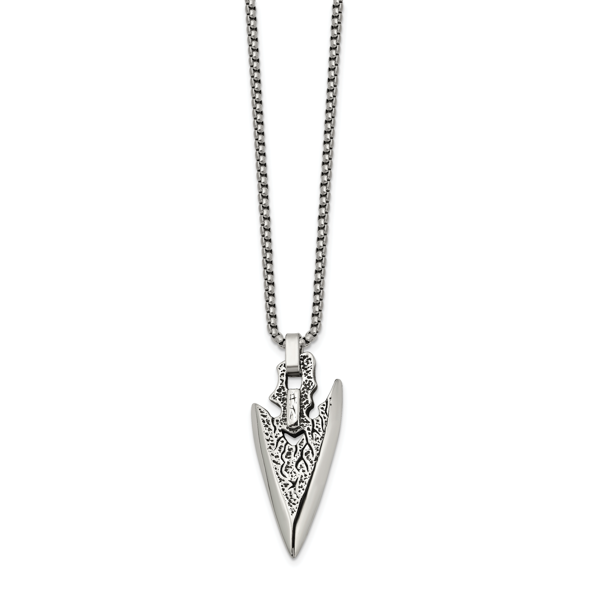 Men's Antiqued Arrow Stainless Steel Box Chain Pendant Necklace 2.5mm