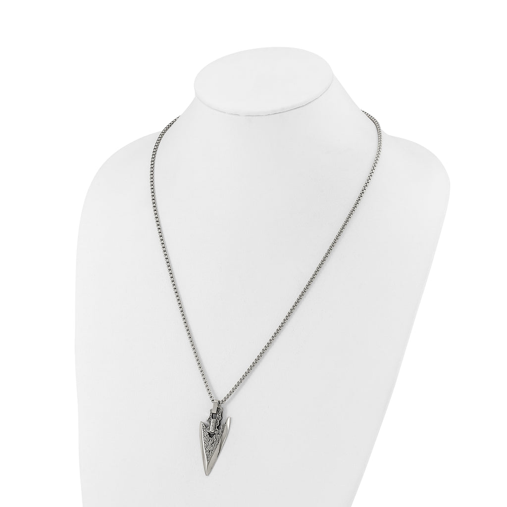 Men's Antiqued Arrow Stainless Steel Box Chain Pendant Necklace 2.5mm