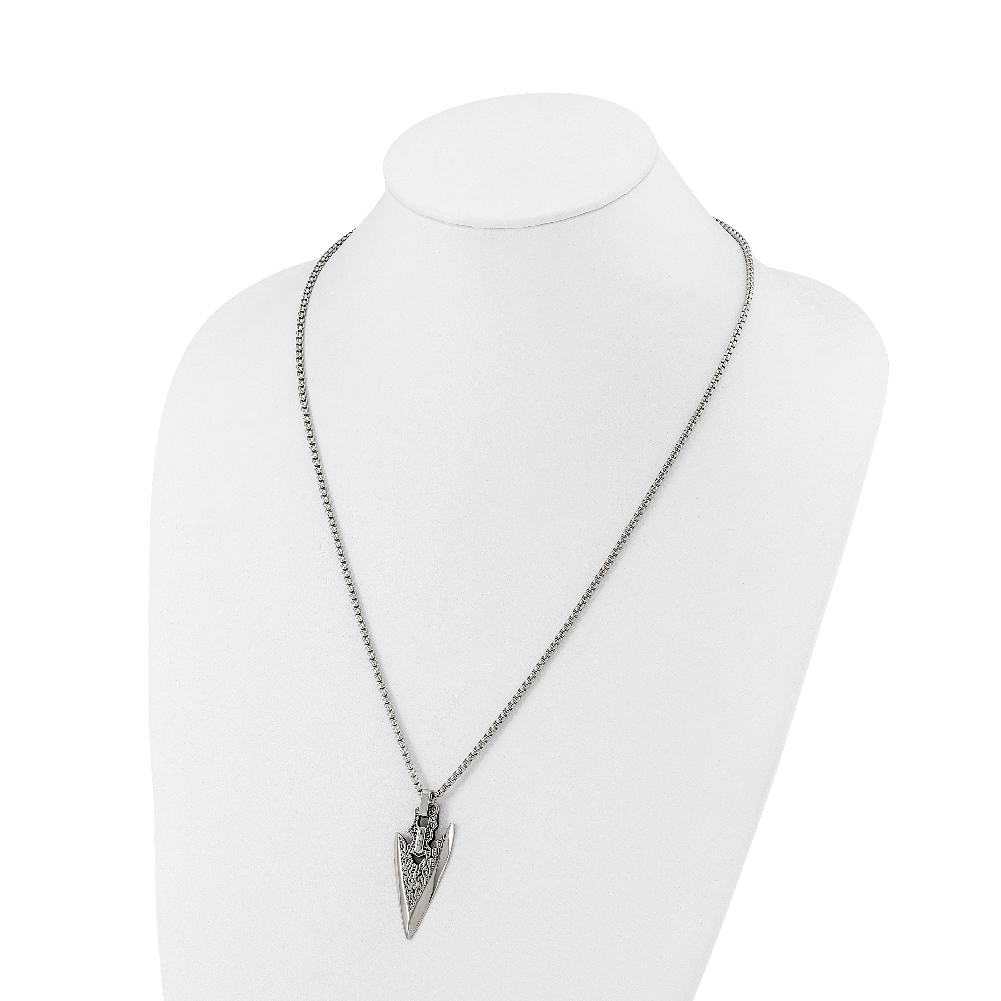 Men's Antiqued Arrow Stainless Steel Box Chain Pendant Necklace 2.5mm
