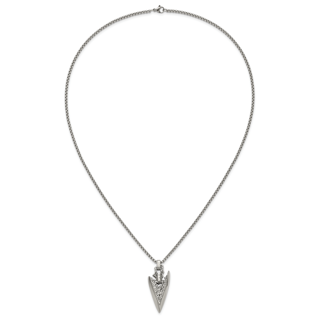 Men's Antiqued Arrow Stainless Steel Box Chain Pendant Necklace 2.5mm