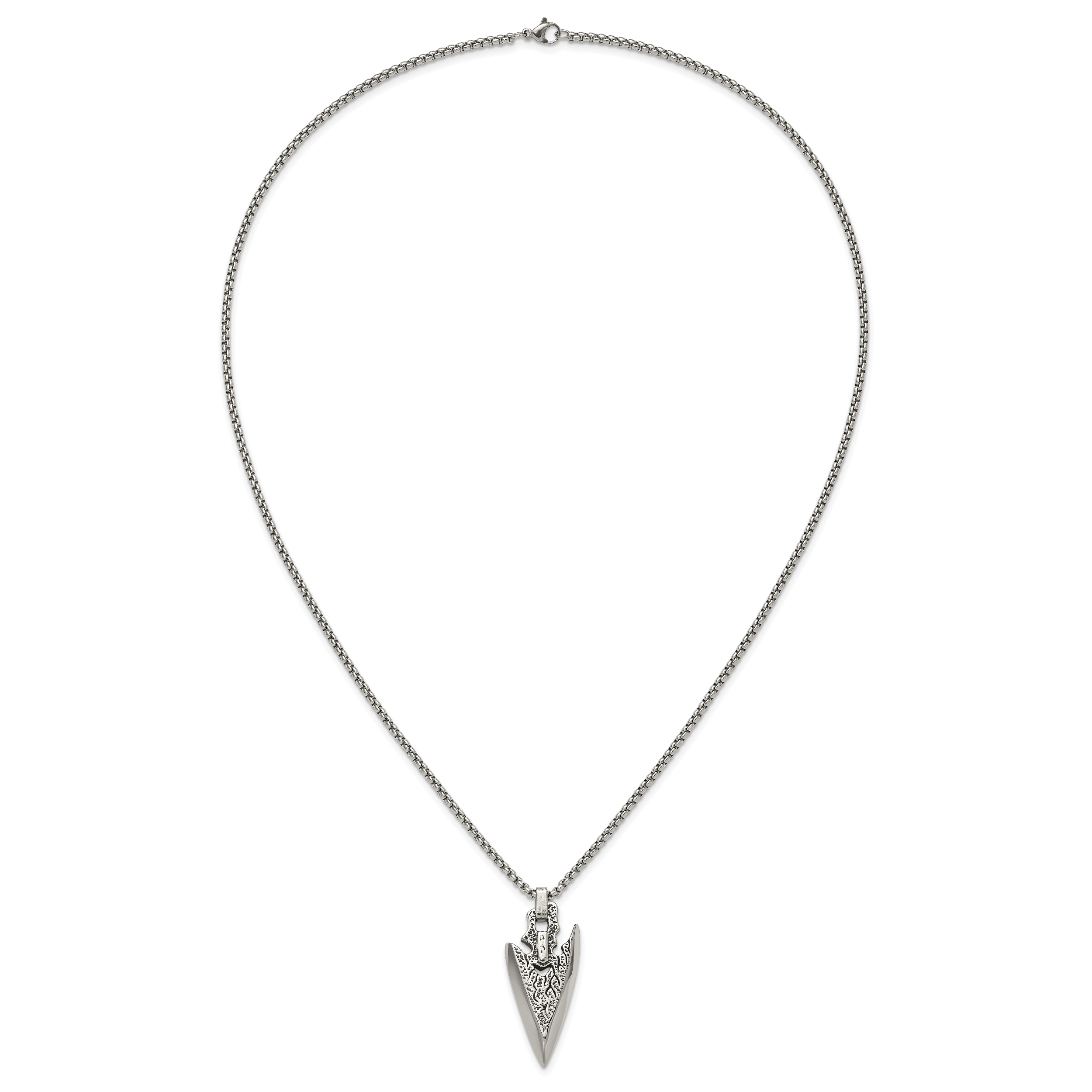 Men's Antiqued Arrow Stainless Steel Box Chain Pendant Necklace 2.5mm