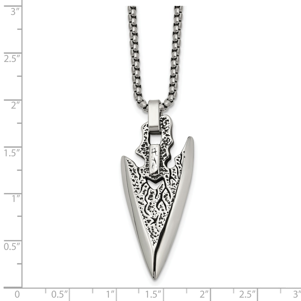 Men's Antiqued Arrow Stainless Steel Box Chain Pendant Necklace 2.5mm