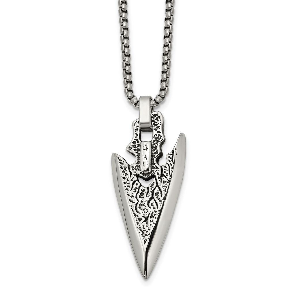 Men's Antiqued Arrow Stainless Steel Box Chain Pendant Necklace 2.5mm