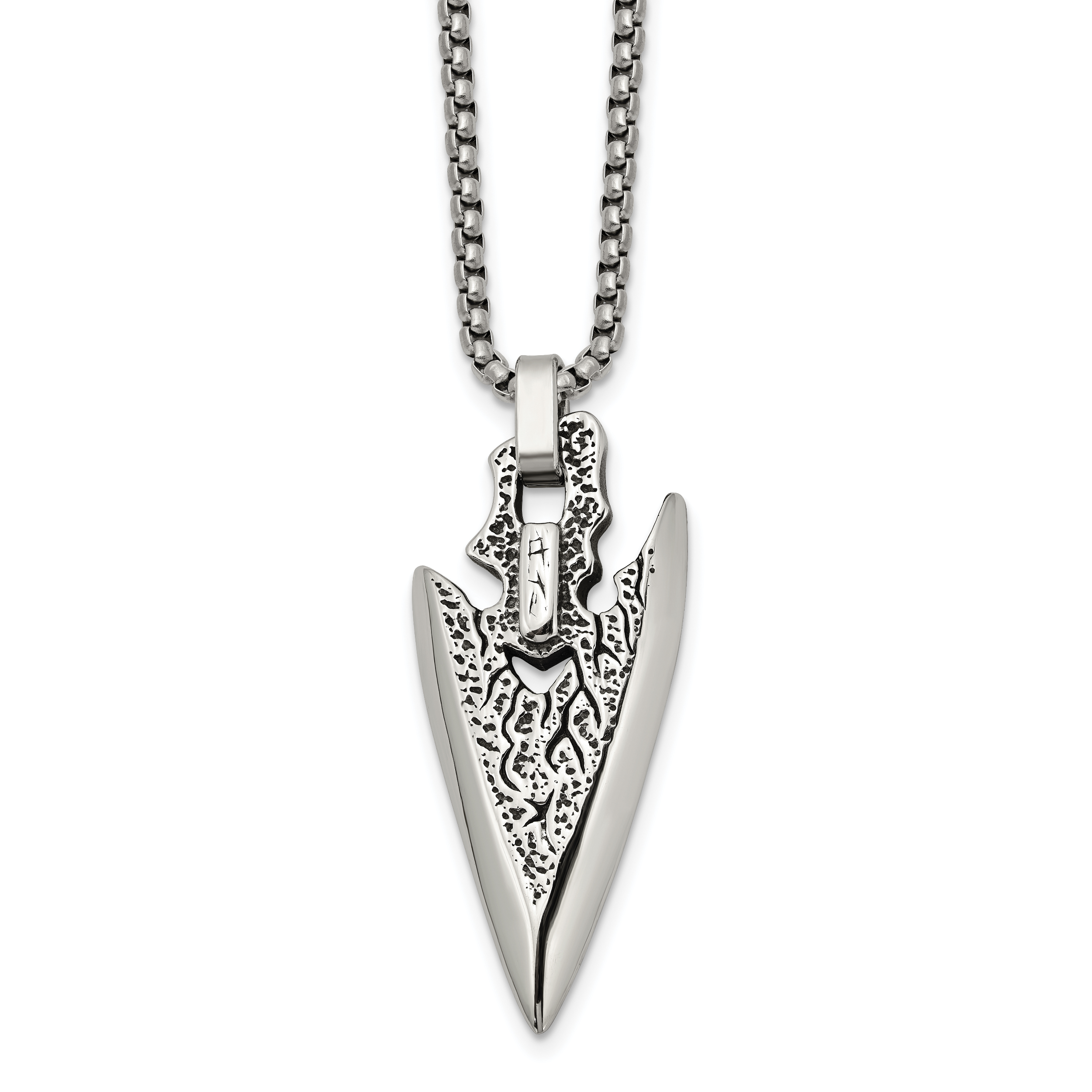 Men's Antiqued Arrow Stainless Steel Box Chain Pendant Necklace 2.5mm