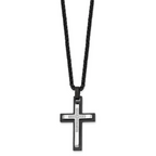 Men's Black Ion-Plated Brushed and Polished Cubic Zirconia Cross Stainless Steel Spiga (Wheat) Chain Necklace 3mm