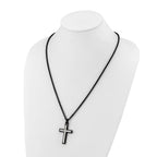 Men's Black Ion-Plated Brushed and Polished Cubic Zirconia Cross Stainless Steel Spiga (Wheat) Chain Necklace 3mm