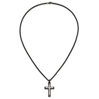 Men's Black Ion-Plated Brushed and Polished Cubic Zirconia Cross Stainless Steel Spiga (Wheat) Chain Necklace 3mm