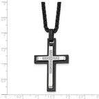 Men's Black Ion-Plated Brushed and Polished Cubic Zirconia Cross Stainless Steel Spiga (Wheat) Chain Necklace 3mm