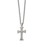 Men's Polished Cubic Zirconia Cross Stainless Steel Spiga (Wheat) Chain Necklace 3mm