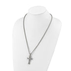 Men's Polished Cubic Zirconia Cross Stainless Steel Spiga (Wheat) Chain Necklace 3mm