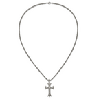 Men's Polished Cubic Zirconia Cross Stainless Steel Spiga (Wheat) Chain Necklace 3mm