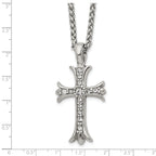 Men's Polished Cubic Zirconia Cross Stainless Steel Spiga (Wheat) Chain Necklace 3mm