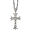 Men's Polished Cubic Zirconia Cross Stainless Steel Spiga (Wheat) Chain Necklace 3mm