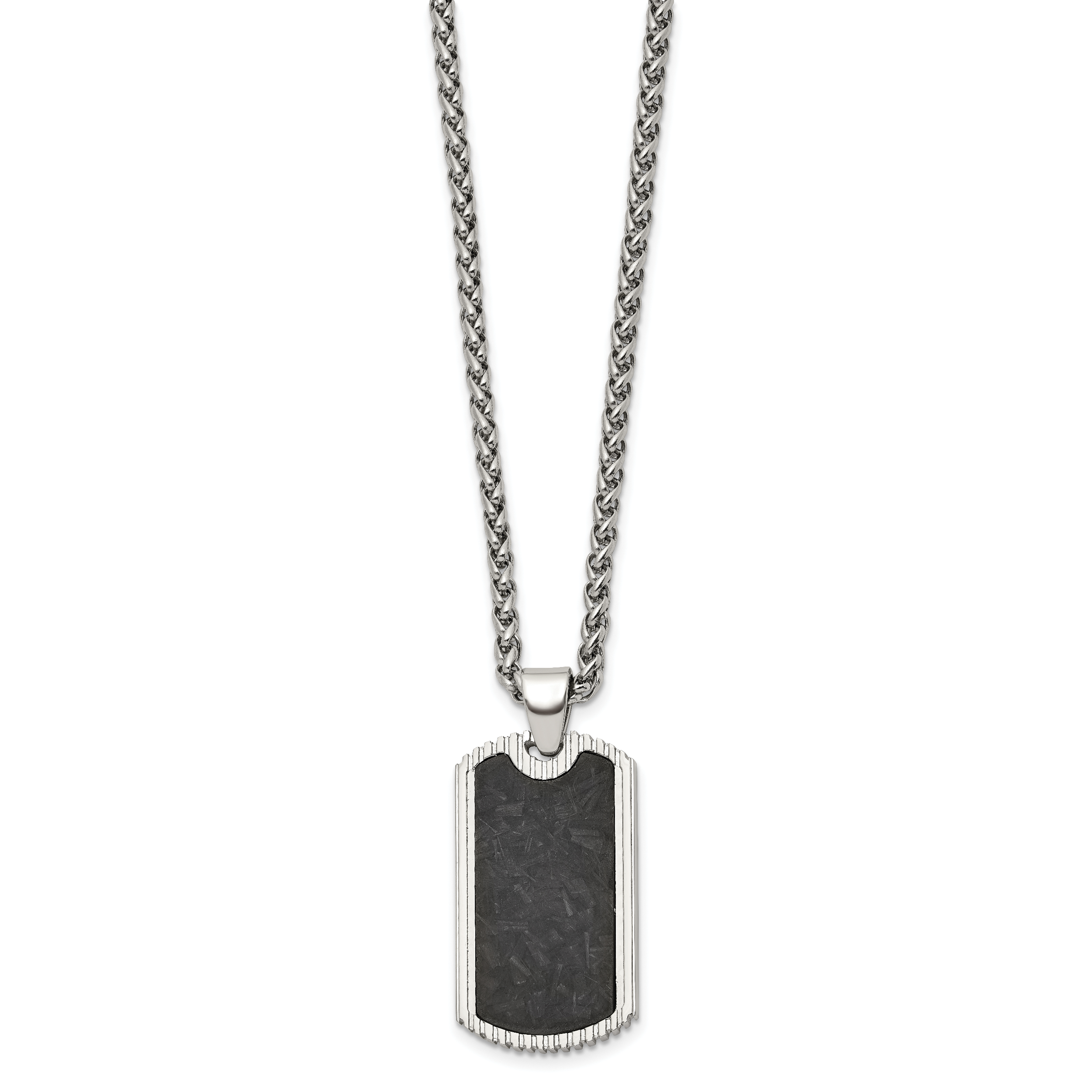 Men's Polished Dog Tag Stainless Steel Spiga (Wheat) Chain Pendant Necklace 3mm Secondary image