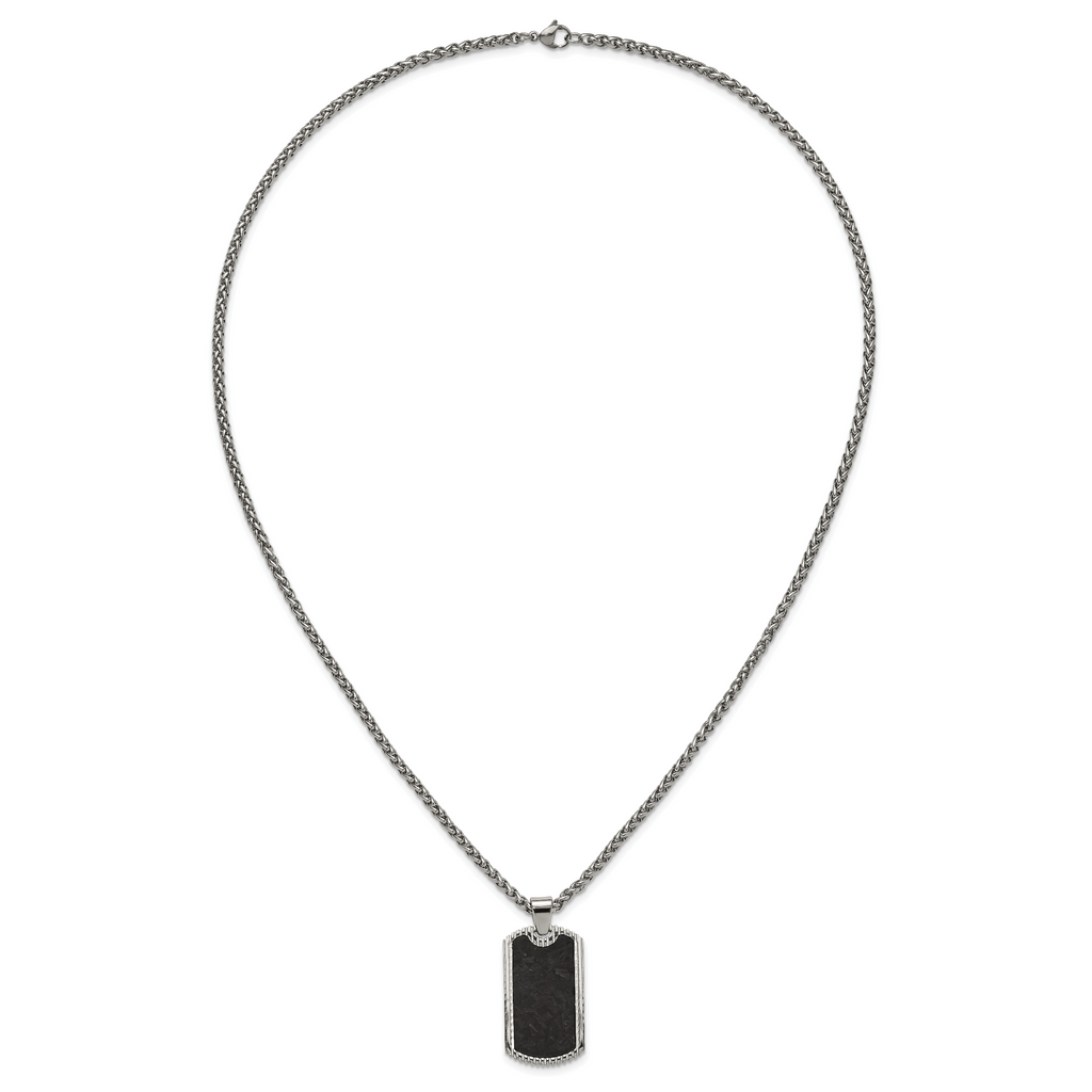 Men's Polished Dog Tag Stainless Steel Spiga (Wheat) Chain Pendant Necklace 3mm