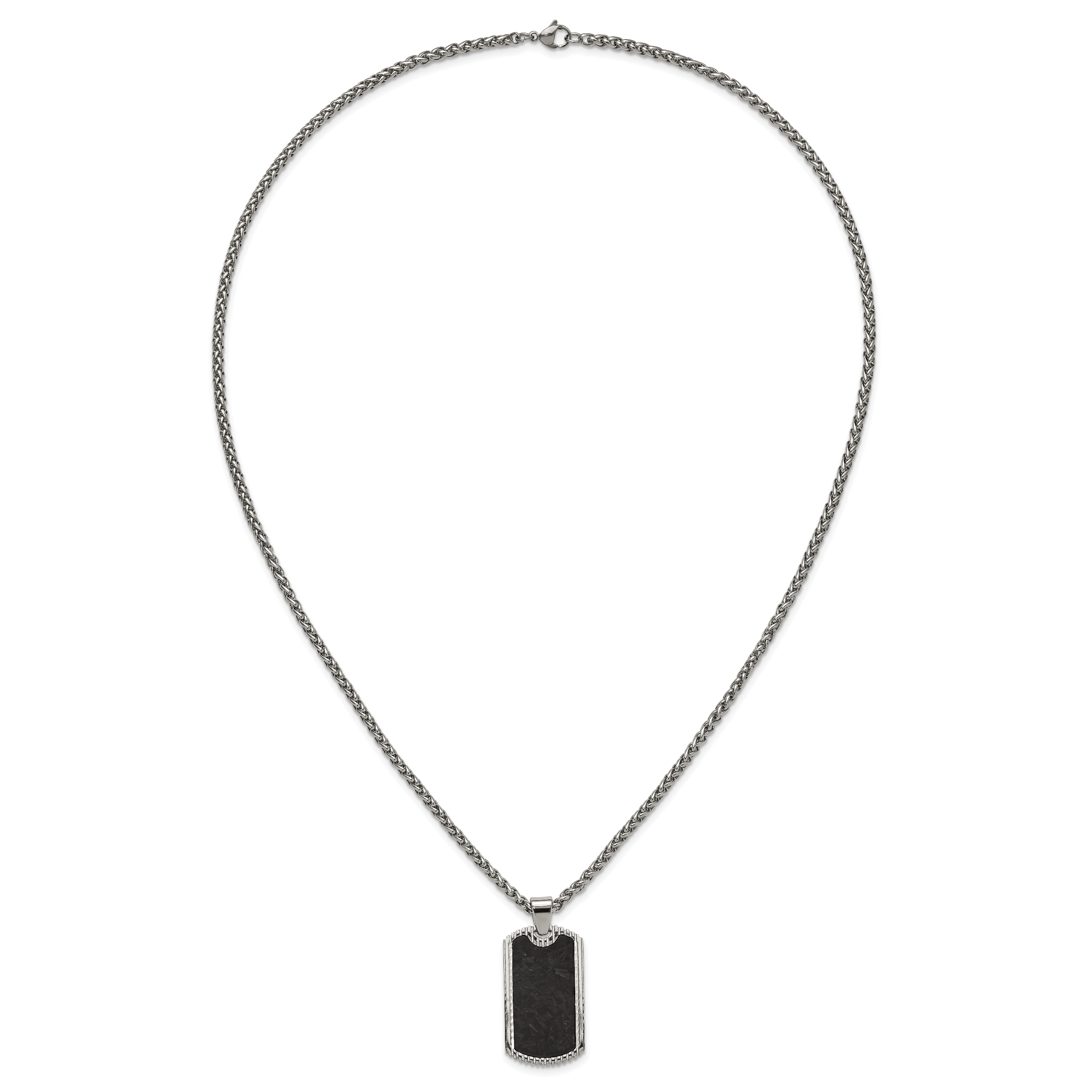 Men's Polished Dog Tag Stainless Steel Spiga (Wheat) Chain Pendant Necklace 3mm
