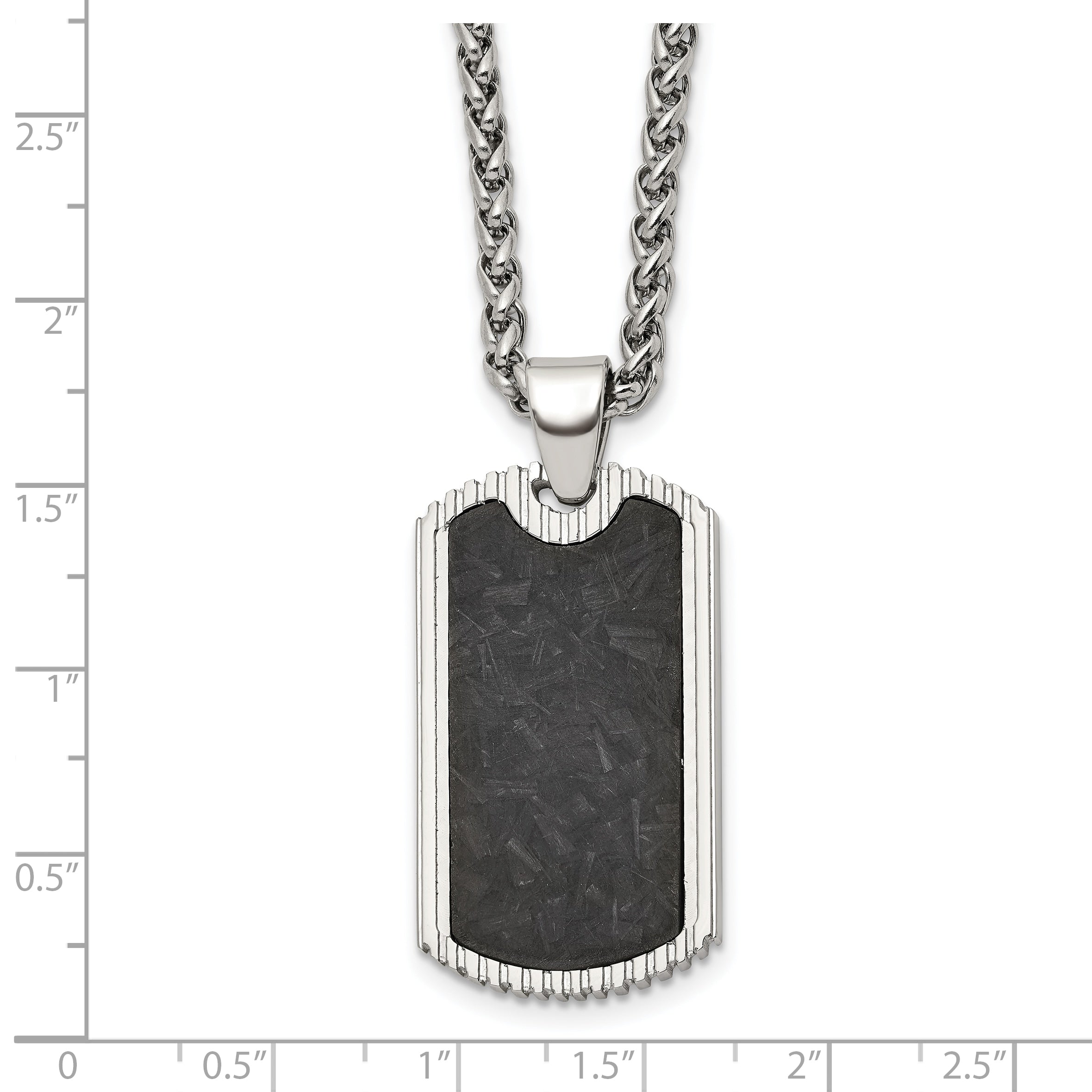 Men's Polished Dog Tag Stainless Steel Spiga (Wheat) Chain Pendant Necklace 3mm