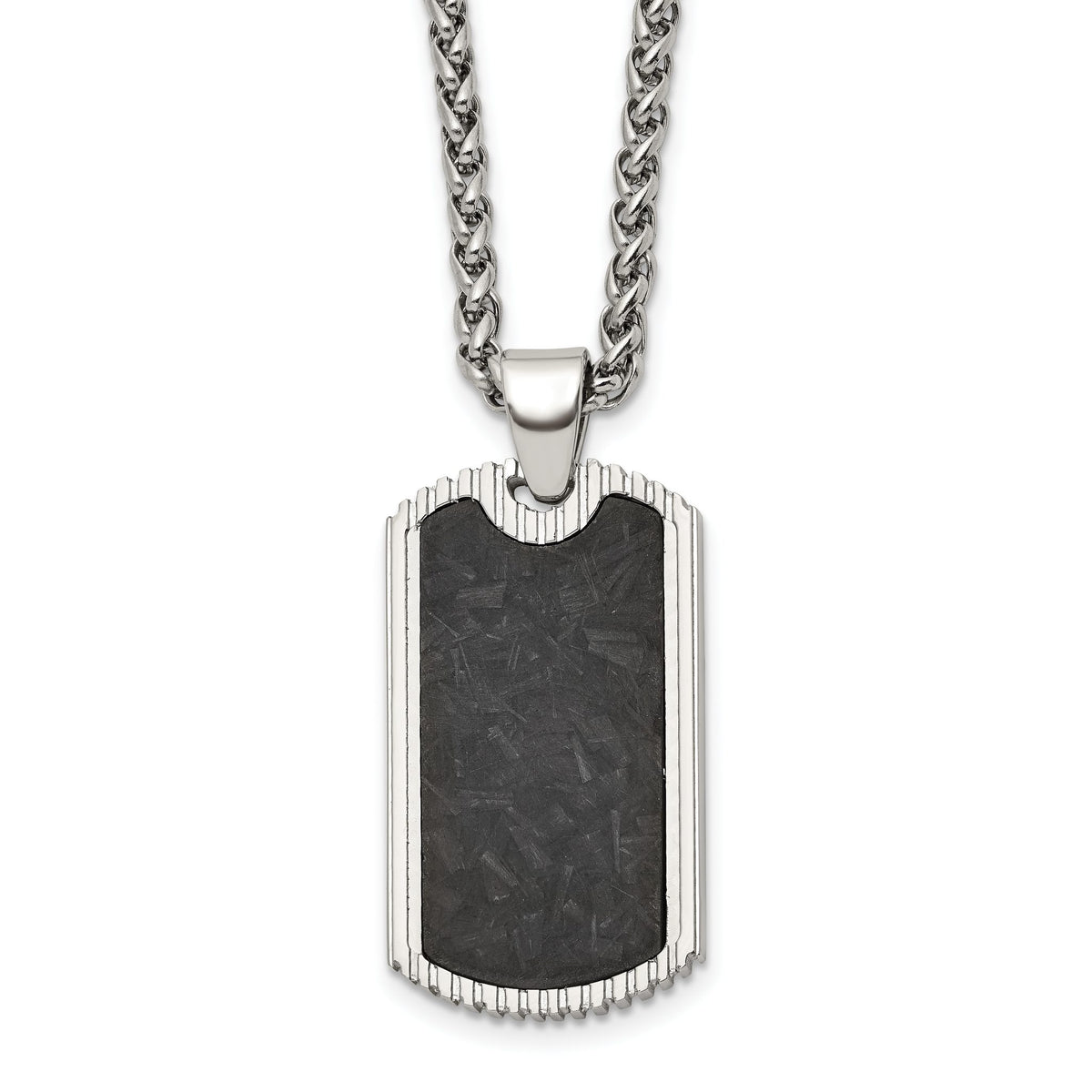 Chisel Men's Polished Dog Tag Stainless Steel Spiga (Wheat) Chain Pendant Necklace 3mm - Sophia Jewelers Main image