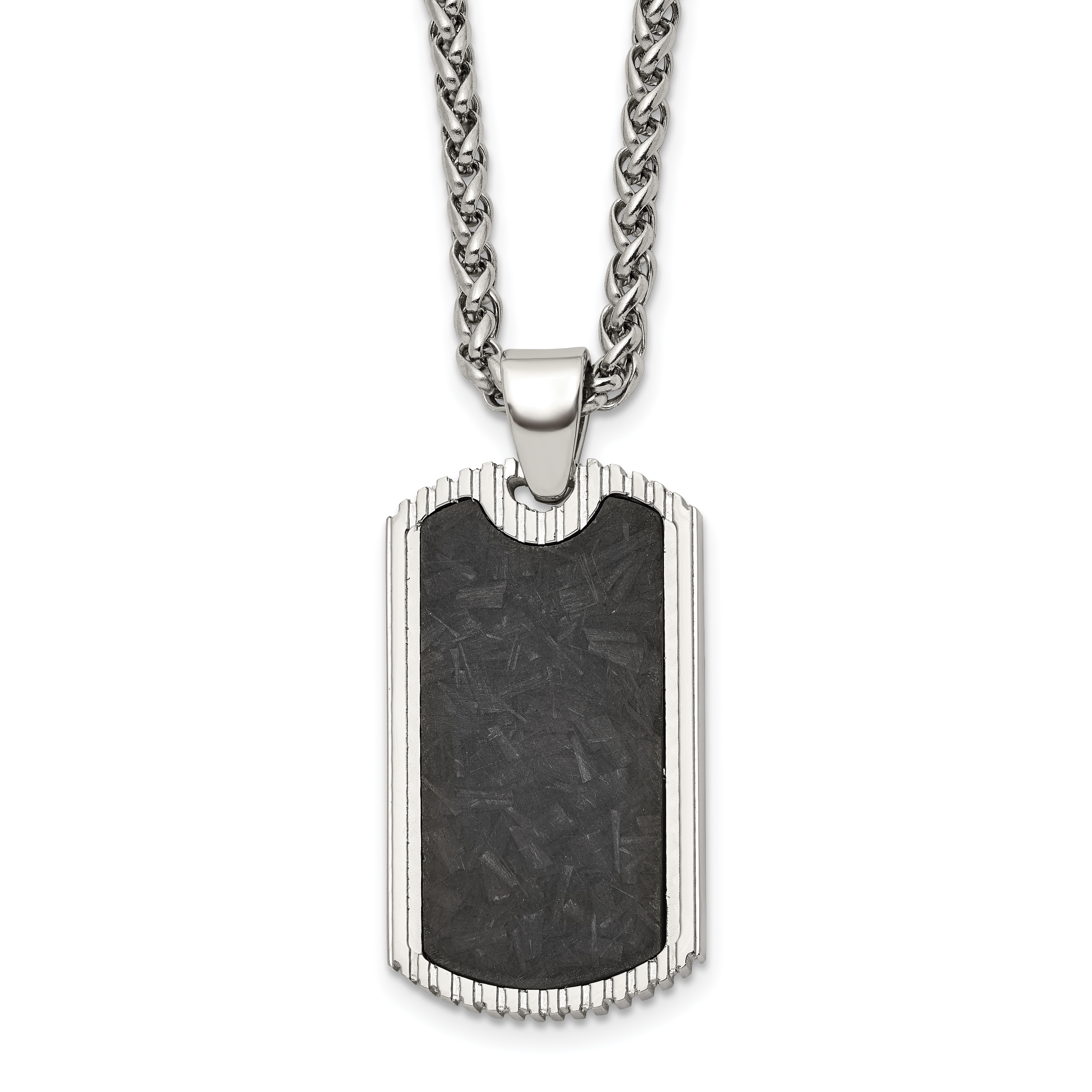 Men's Polished Dog Tag Stainless Steel Spiga (Wheat) Chain Pendant Necklace 3mm Main image
