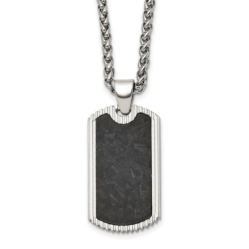 Men's Polished Dog Tag Stainless Steel Spiga (Wheat) Chain Pendant Necklace 3mm