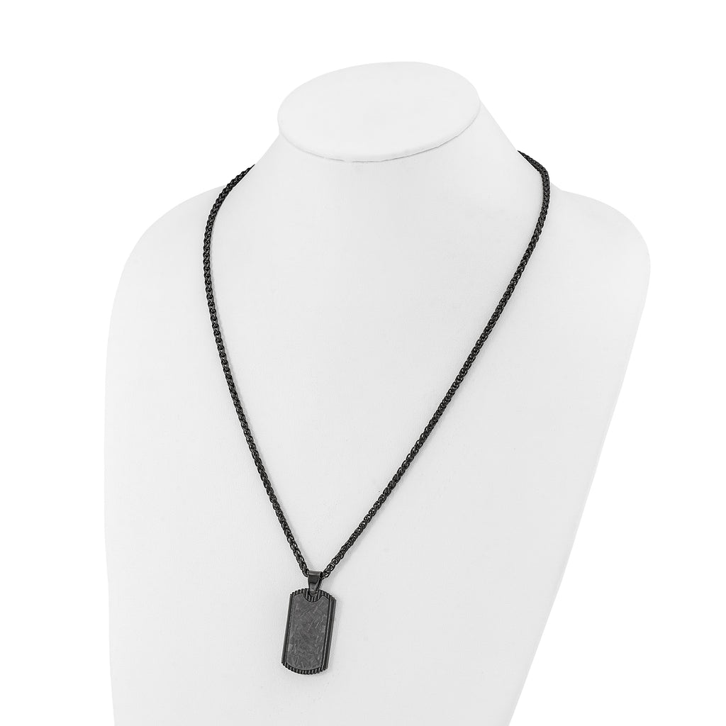 Men's Black Ion-Plated Polished Dog Tag Stainless Steel Spiga (Wheat) Chain Pendant Necklace 3mm