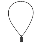 Men's Black Ion-Plated Polished Dog Tag Stainless Steel Spiga (Wheat) Chain Pendant Necklace 3mm
