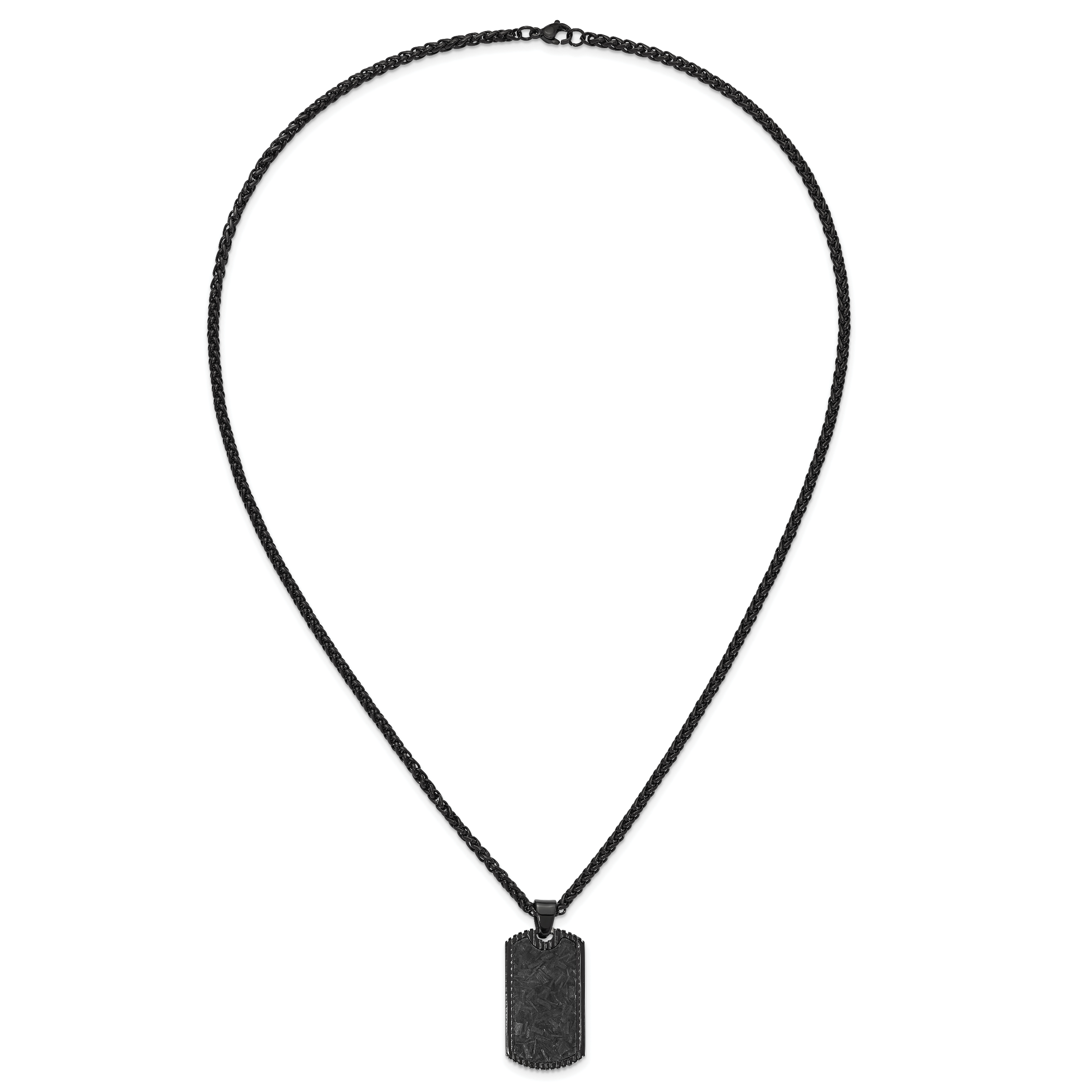 Men's Black Ion-Plated Polished Dog Tag Stainless Steel Spiga (Wheat) Chain Pendant Necklace 3mm