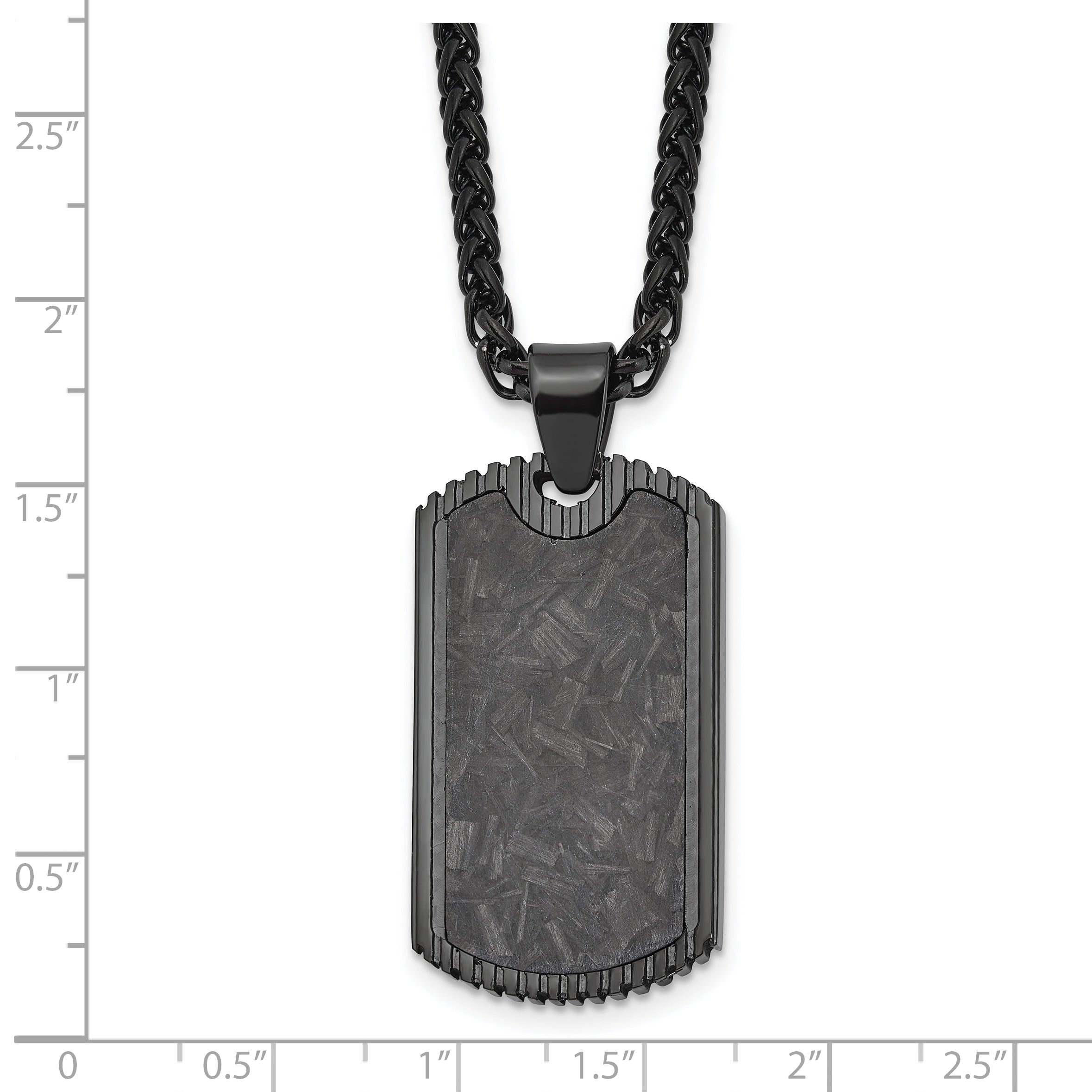 Men's Black Ion-Plated Polished Dog Tag Stainless Steel Spiga (Wheat) Chain Pendant Necklace 3mm