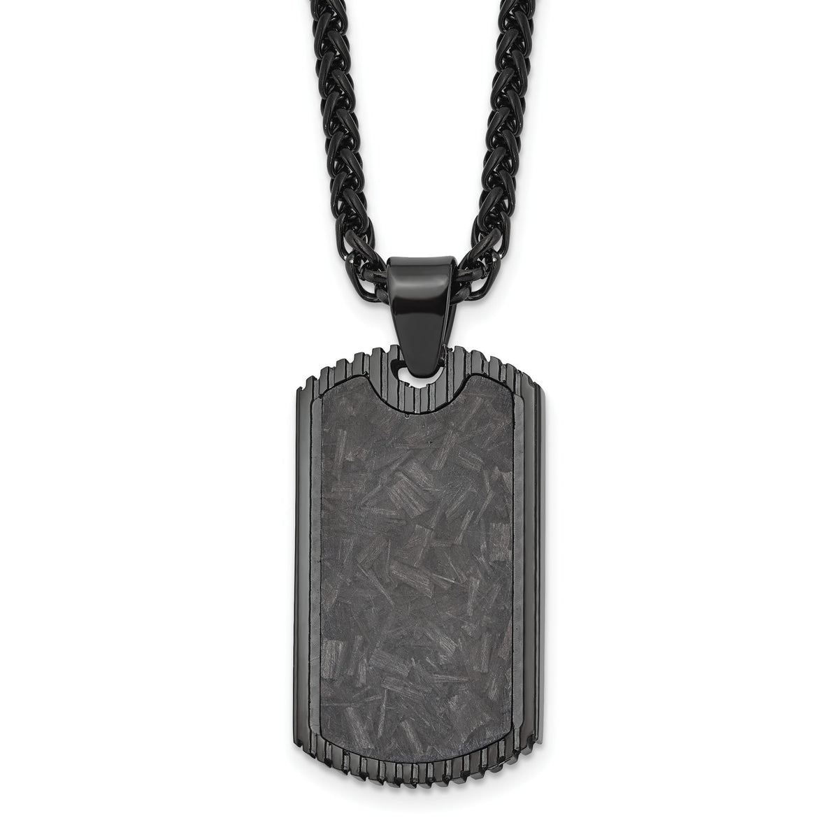 Chisel Men's Black Ion-Plated Polished Dog Tag Stainless Steel Spiga (Wheat) Chain Pendant Necklace 3mm - Sophia Jewelers Main image