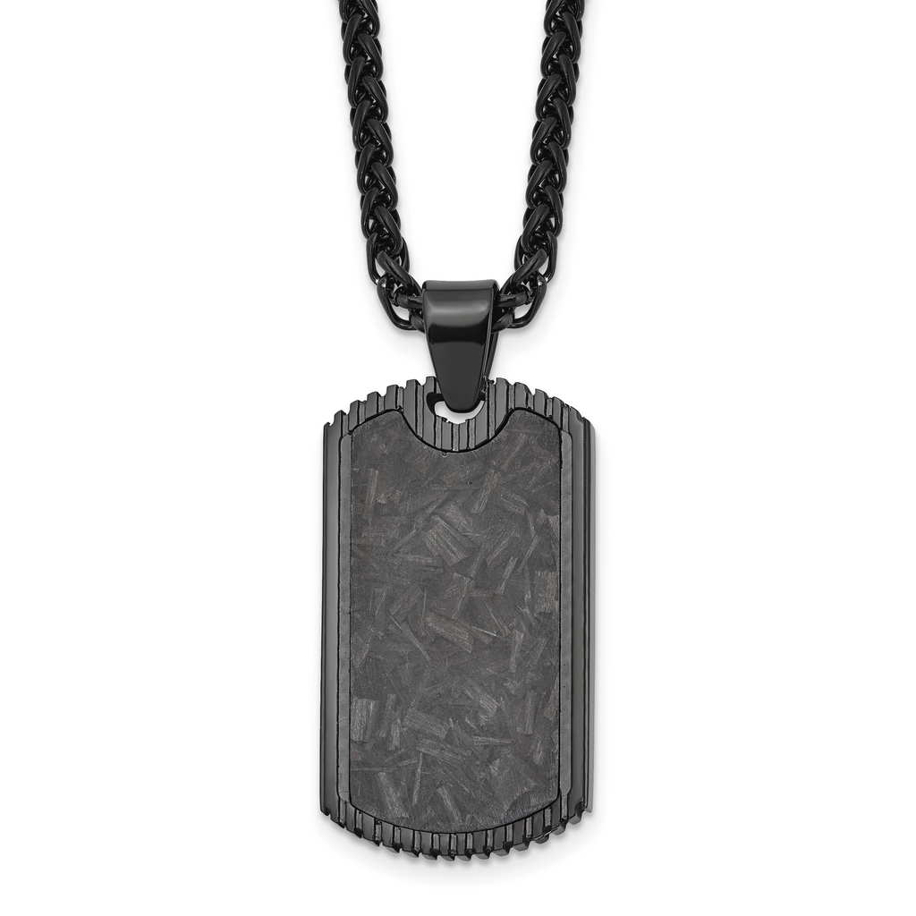 Men's Black Ion-Plated Polished Dog Tag Stainless Steel Spiga (Wheat) Chain Pendant Necklace 3mm