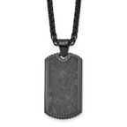 Men's Black Ion-Plated Polished Dog Tag Stainless Steel Spiga (Wheat) Chain Pendant Necklace 3mm