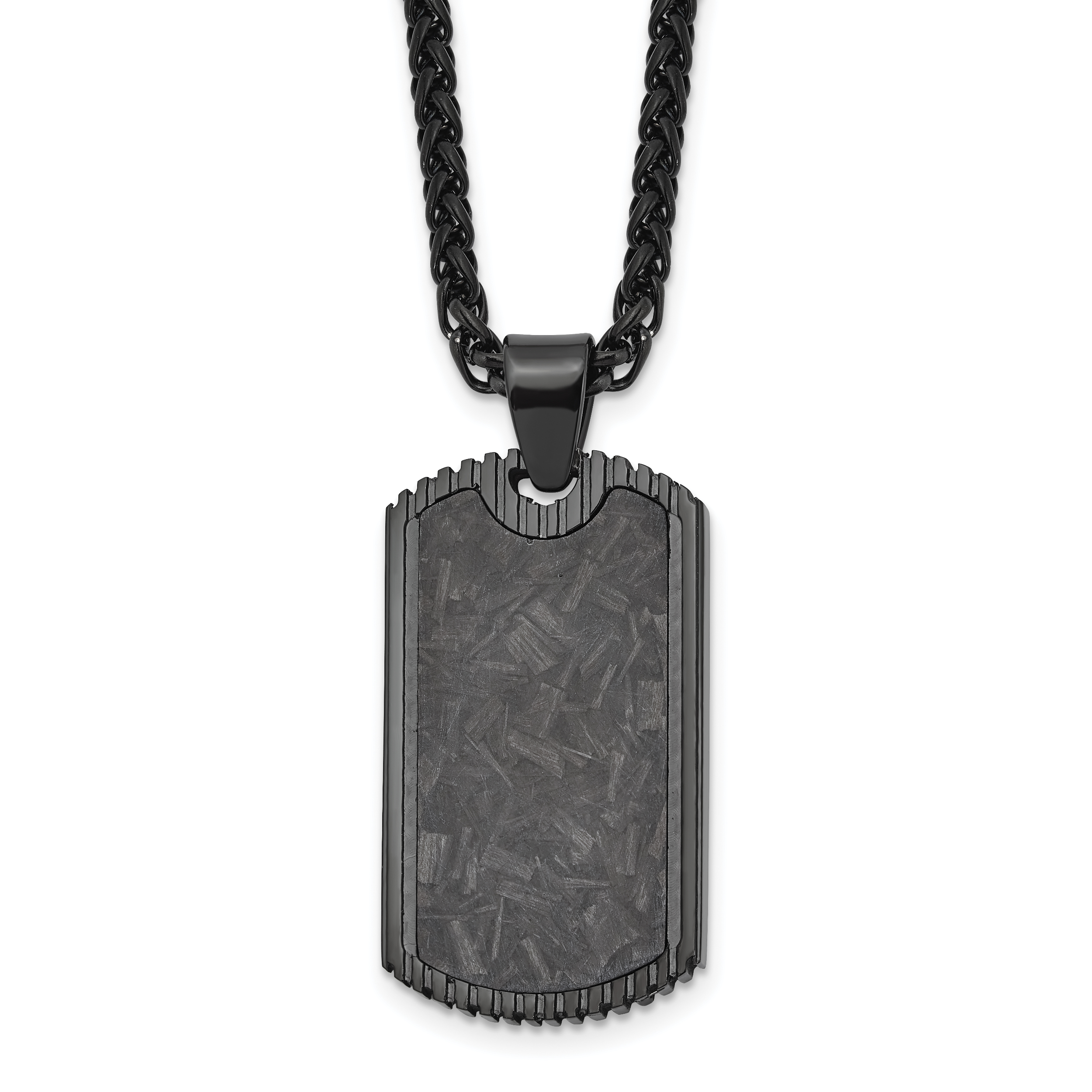 Men's Black Ion-Plated Polished Dog Tag Stainless Steel Spiga (Wheat) Chain Pendant Necklace 3mm