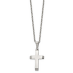 Men's Polished Cross Stainless Steel Cable Chain Necklace 3mm