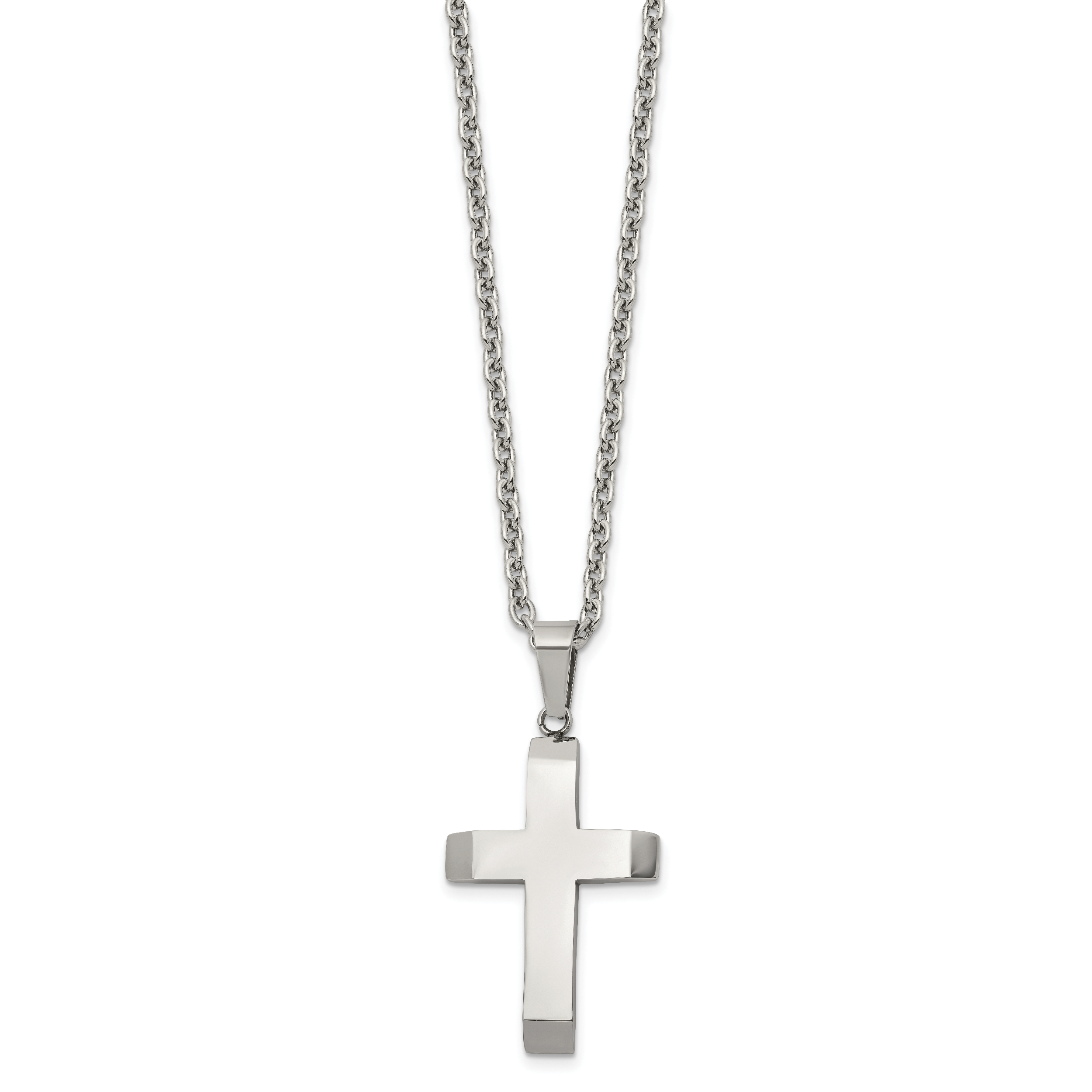 Men's Polished Cross Stainless Steel Cable Chain Necklace 3mm