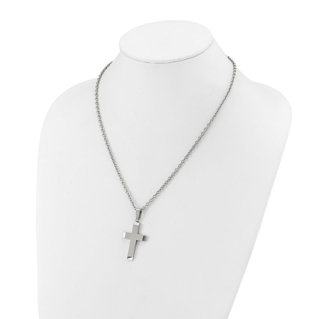 Men's Polished Cross Stainless Steel Cable Chain Necklace 3mm