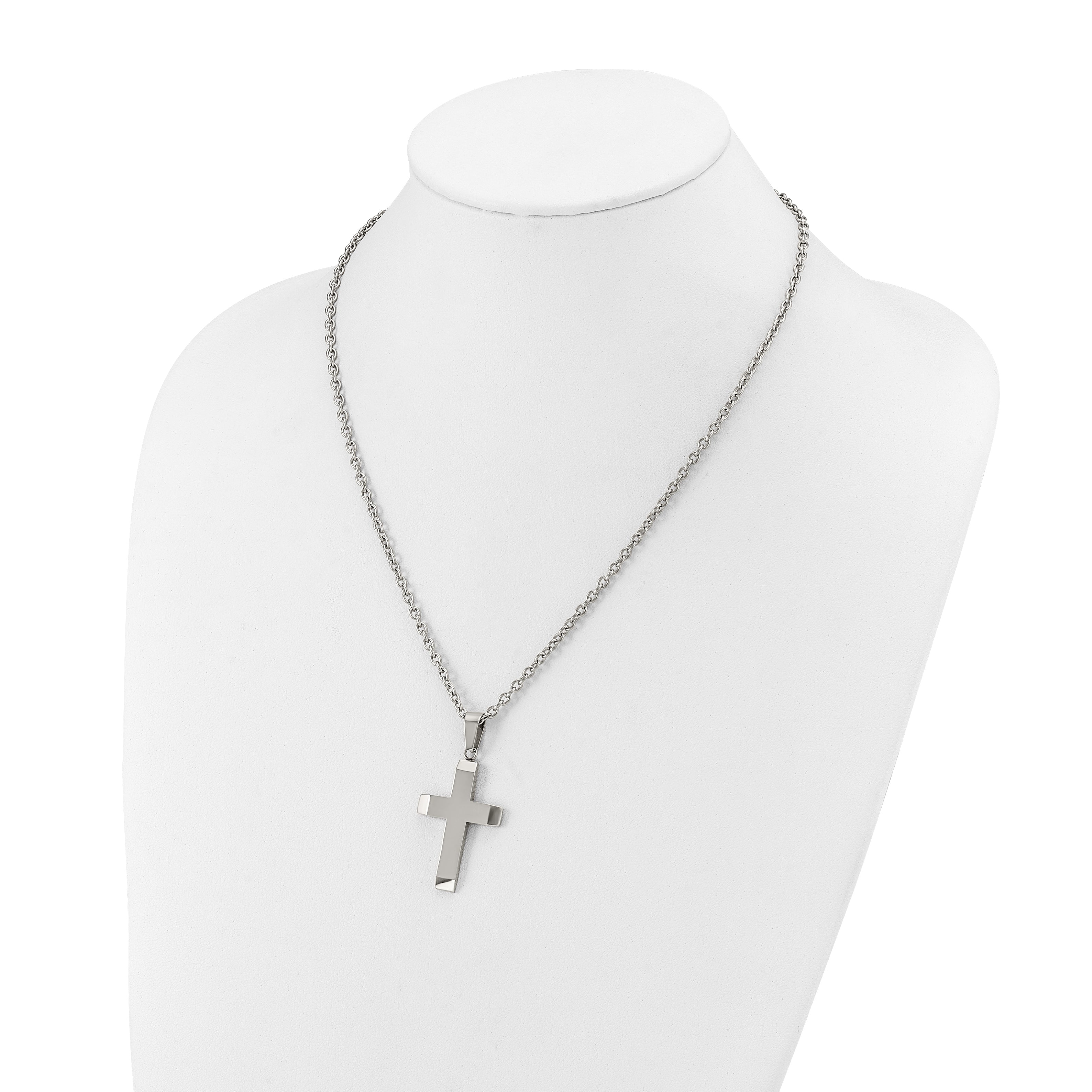 Men's Polished Cross Stainless Steel Cable Chain Necklace 3mm