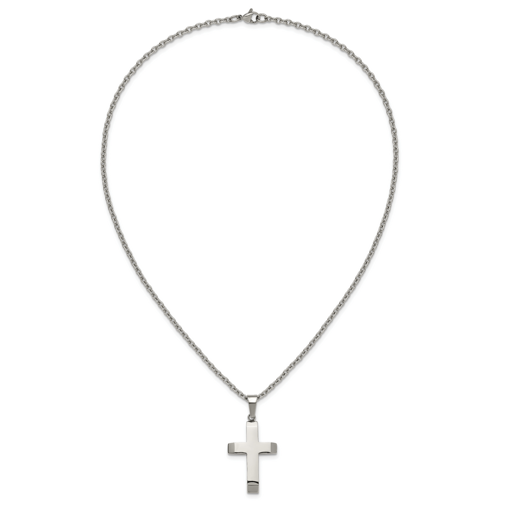 Men's Polished Cross Stainless Steel Cable Chain Necklace 3mm