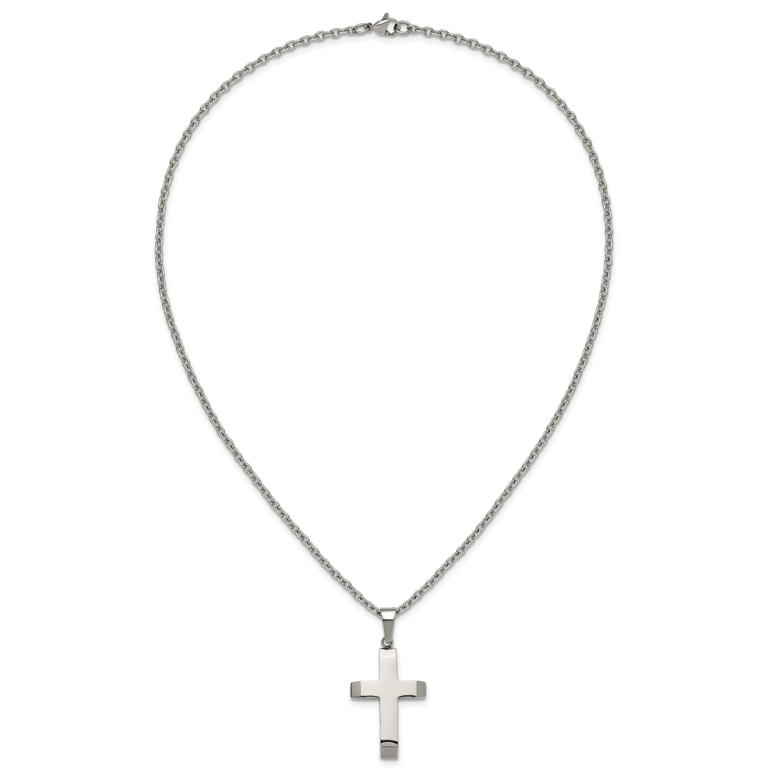 Men's Polished Cross Stainless Steel Cable Chain Necklace 3mm