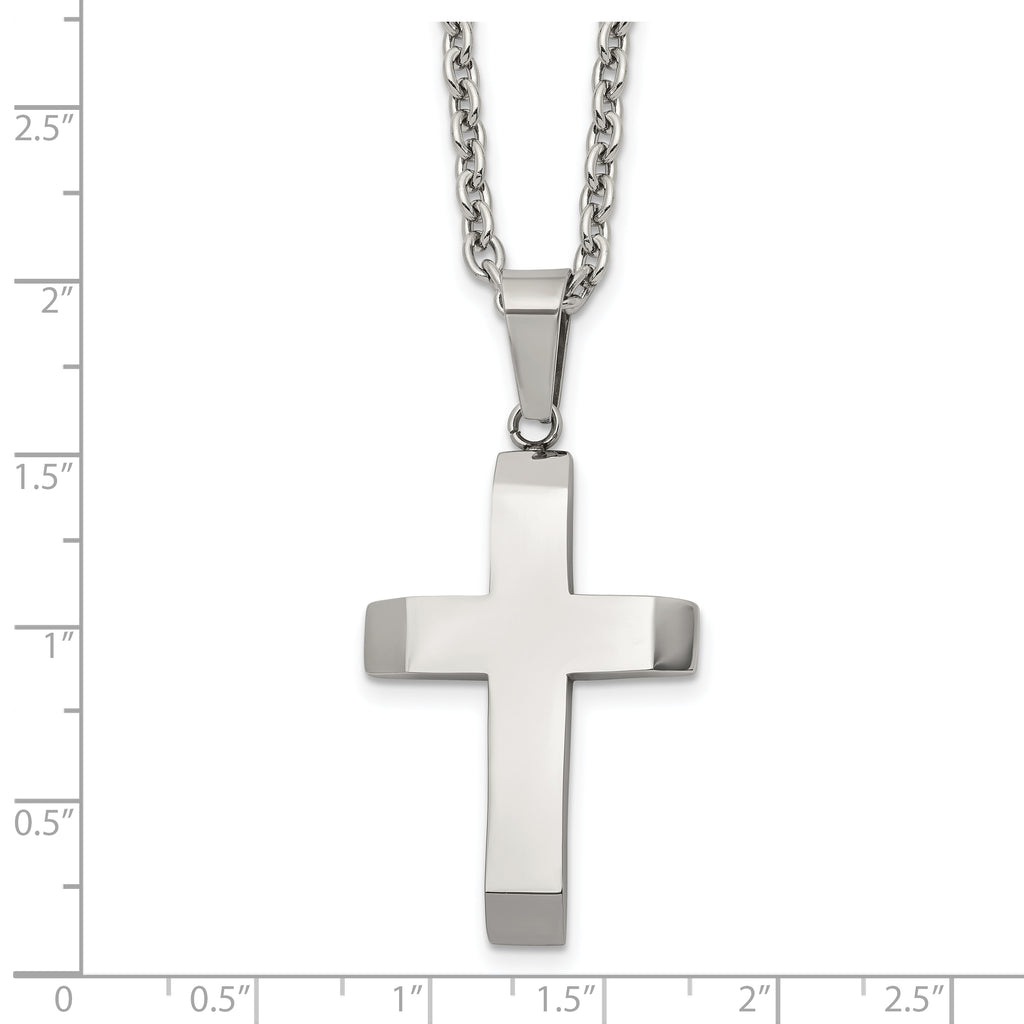 Men's Polished Cross Stainless Steel Cable Chain Necklace 3mm