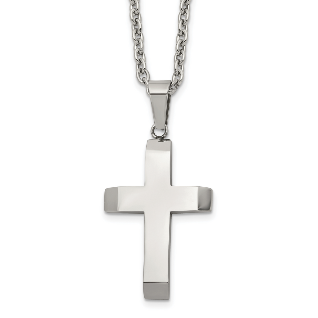 Men's Polished Cross Stainless Steel Cable Chain Necklace 3mm