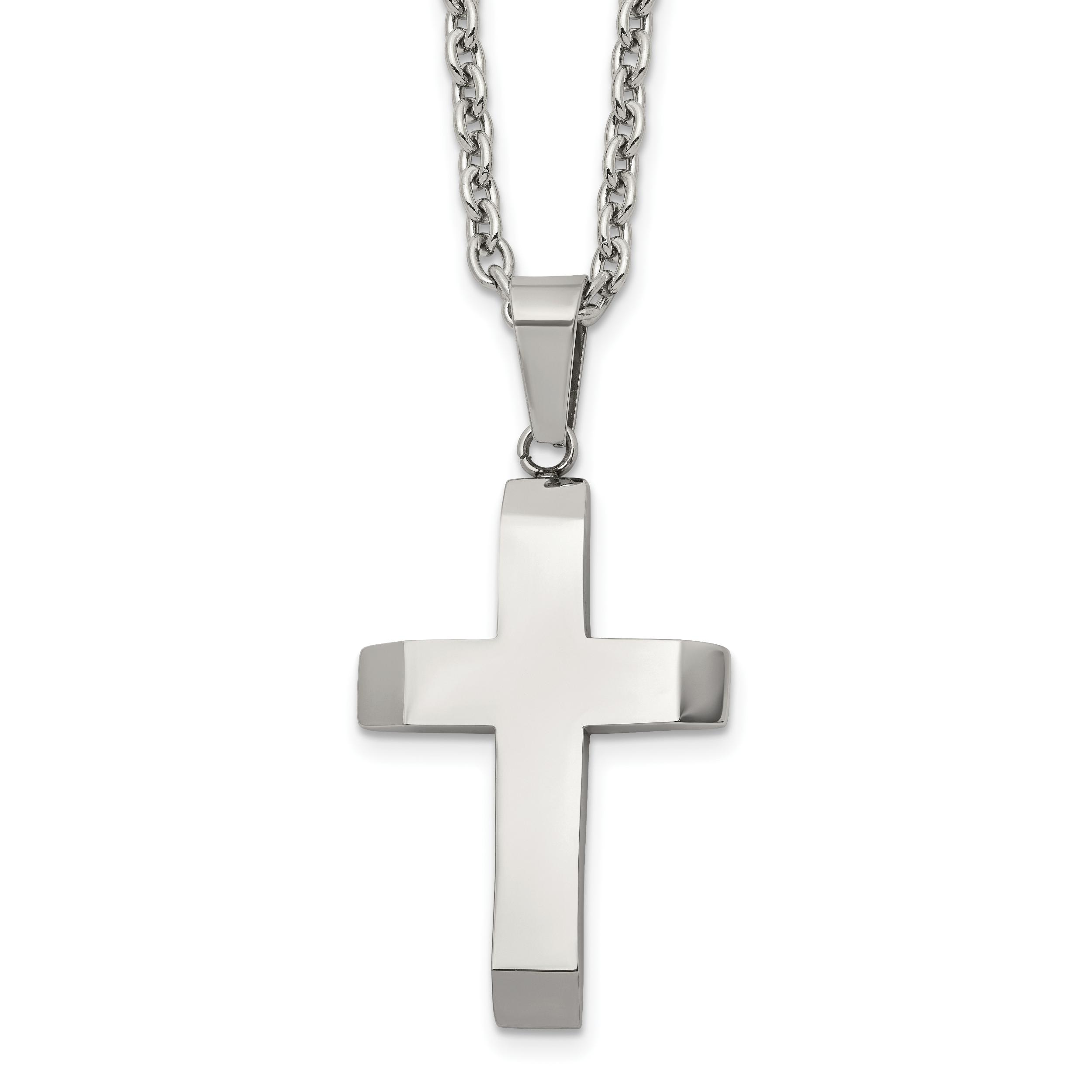 Men's Polished Cross Stainless Steel Cable Chain Necklace 3mm