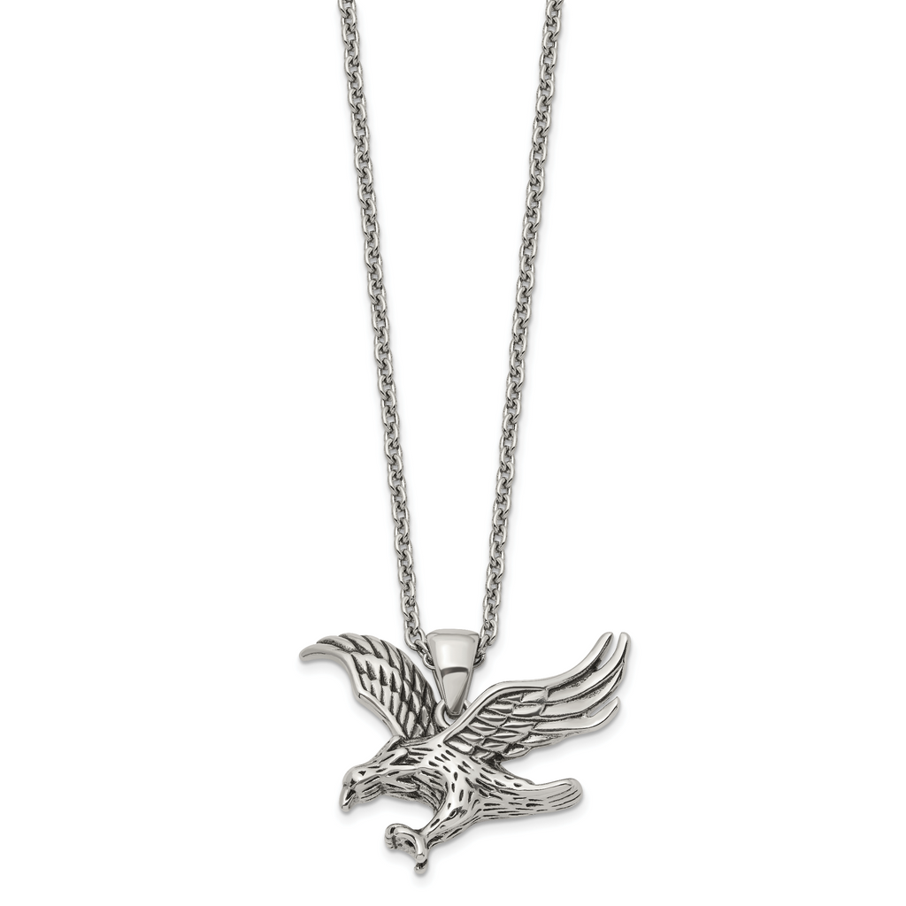 Men's Polished Eagle Stainless Steel Cable Chain Pendant Necklace 3mm